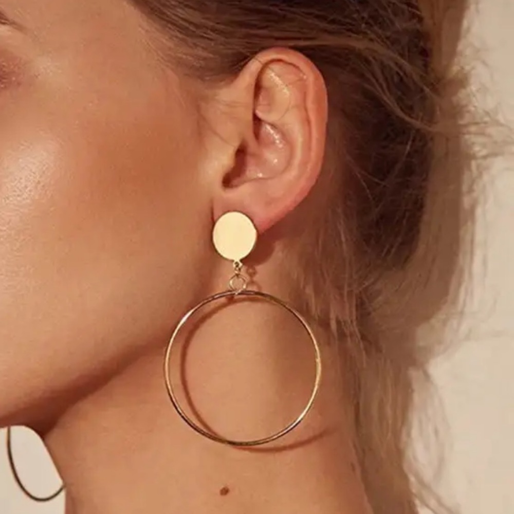 Double Circle Silver Dangling Earrings NEW